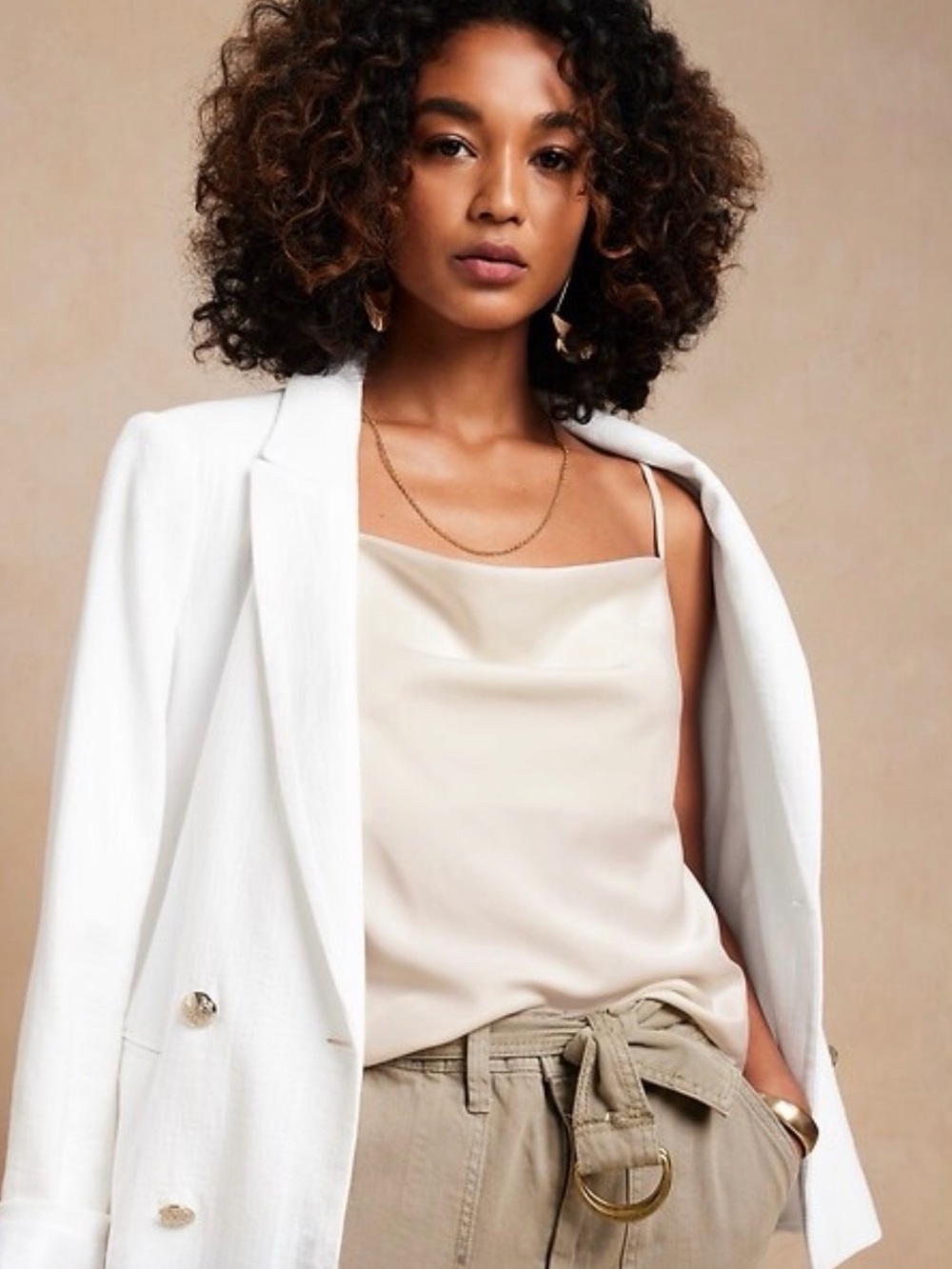 Banana Republic White Cowl Neck Camisole